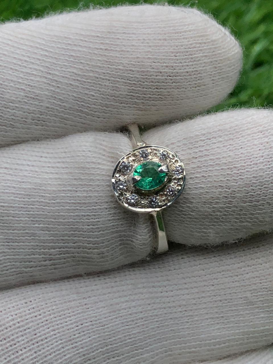 Emerald on sale Diamond Ring, Sterling Silver Emerald Ring, Oval Emerald Silver Ring, Emerald Birthstone Ring, Diamond Emerald Ring Silver Gift