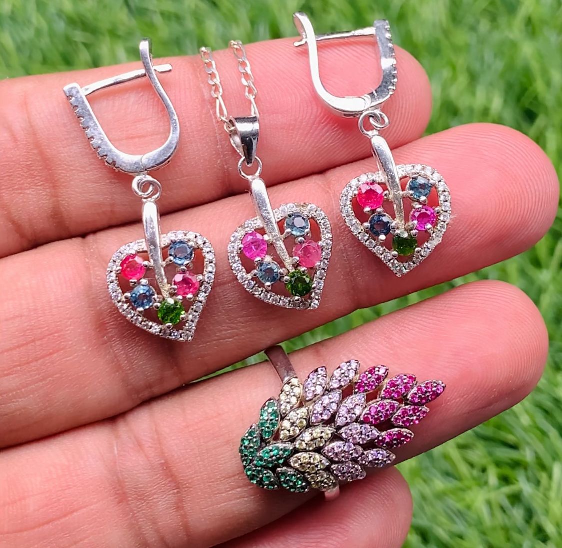 Astonishing Ruby , blue sapphire and chrome tourmaline jewellery set