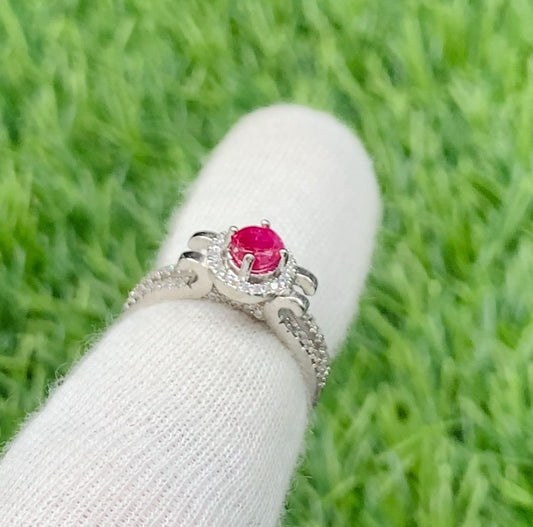 Beautiful faceted Ruby silver Ring with rhodium polish