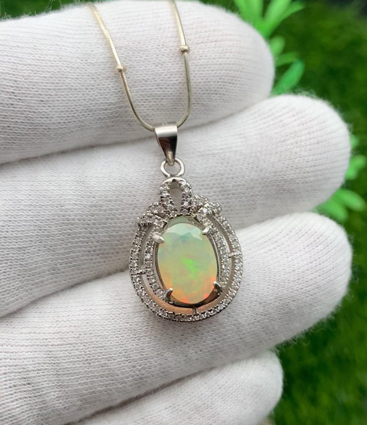 Beautiful white fair Opal &nbsp;silver pandant with rhodium polish