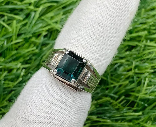 Beautiful Hand made green tourmaline male silver Ring