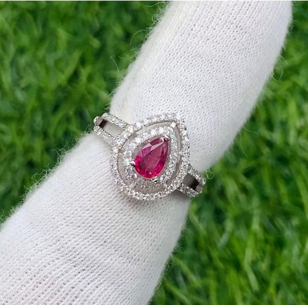 Beautiful Natural Ruby silver Ring with rhodium