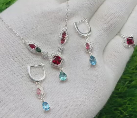 Rhodolite Garnet and Swiss topaz jewelry set