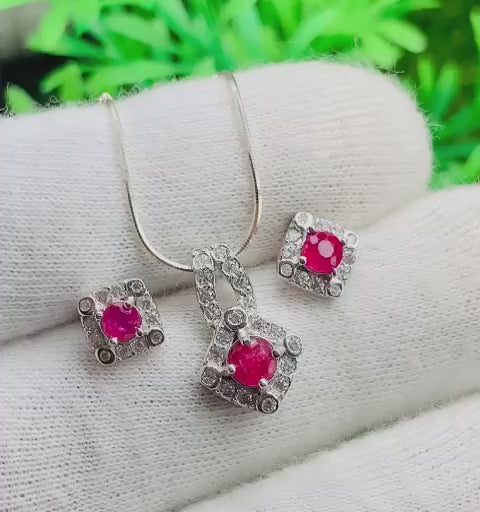 Ruby jewelry set silver sterling