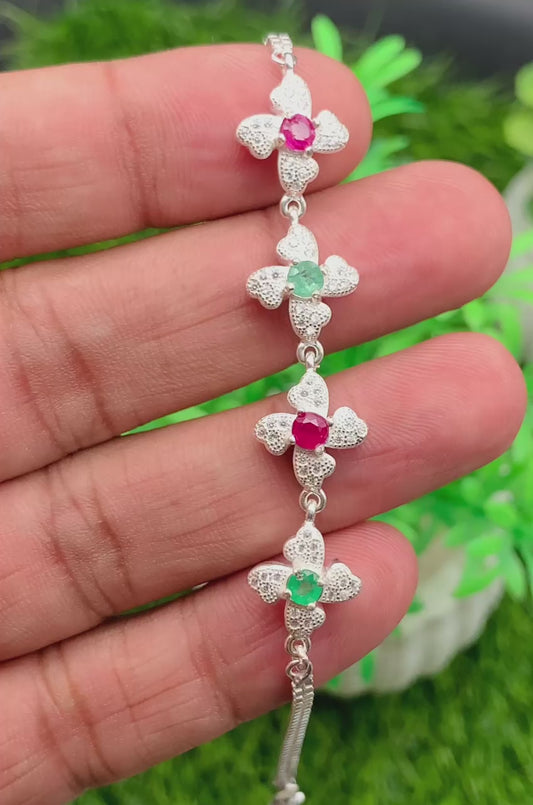 Beautiful Natural emerald &amp; Ruby silver bracelet